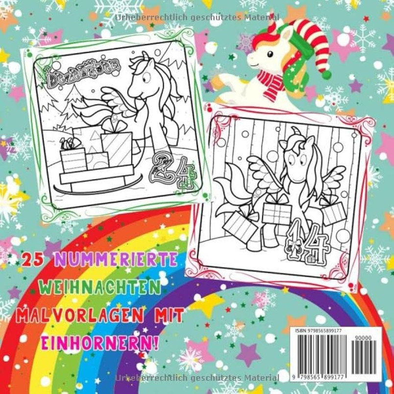 Einhorn Adventskalender Malbuch für Mädchen:  Nummerierte Weihnachten  Malvorlagen mit Einhörner  Winter Weihnachtskalender zum Ausmalen für  Kinder