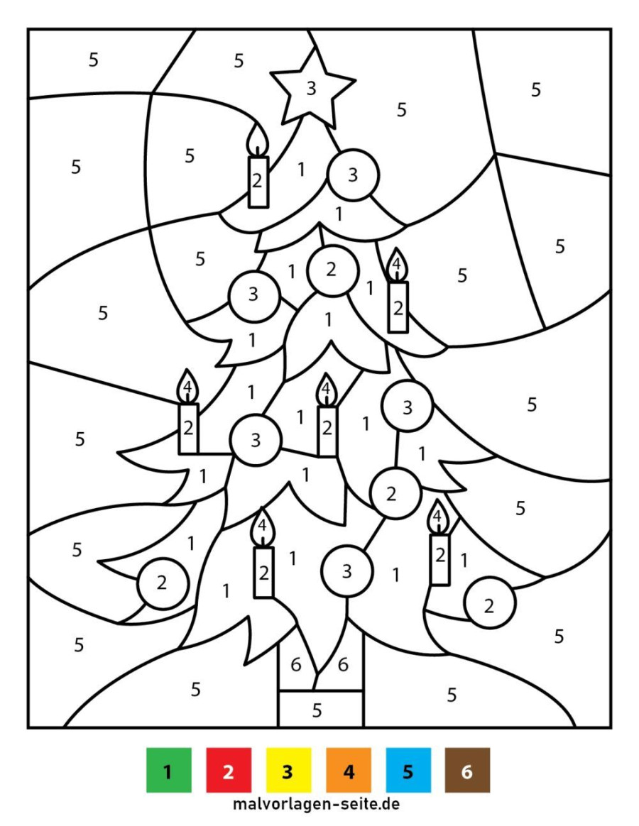 Malen nach Zahlen - Weihnachtsbaum  Kostenlose Malvorlagen