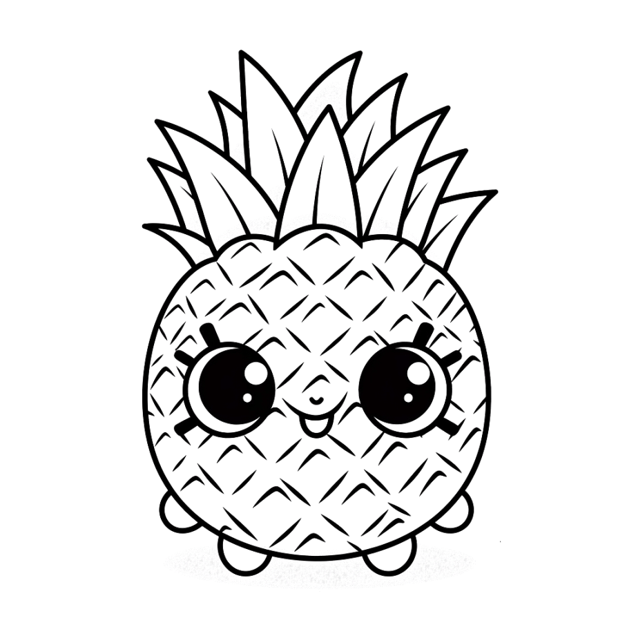 Kawaii Ananas" Ausmalbild - kostenlos herunterladen