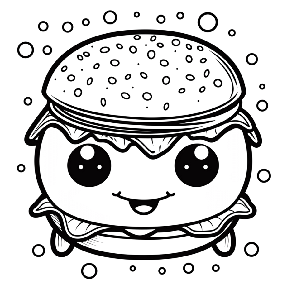 Kawaii-Burger" Ausmalbild - kostenlos herunterladen