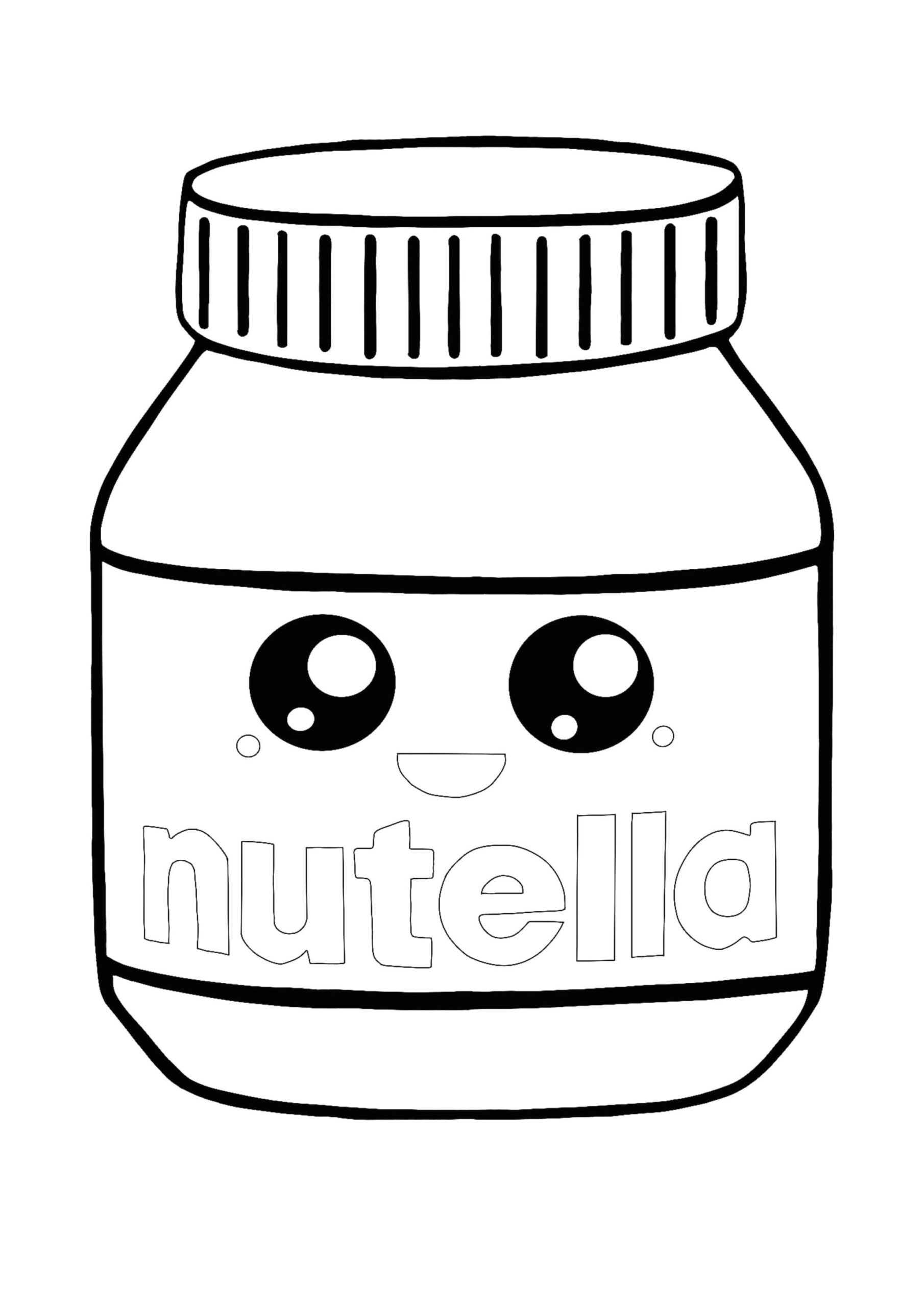 Kawaii Nutella Coloring Pages -  Free Kawaii Food Coloring Sheets