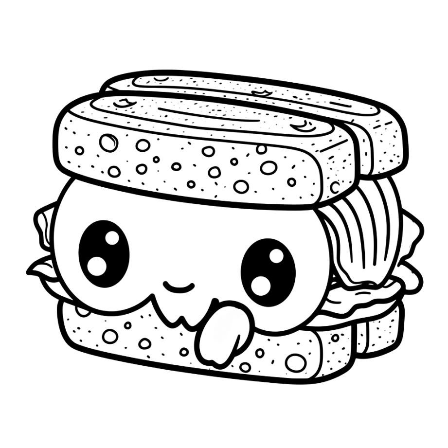 Kawaii Sandwich"– Kostenlose Ausmalbilder