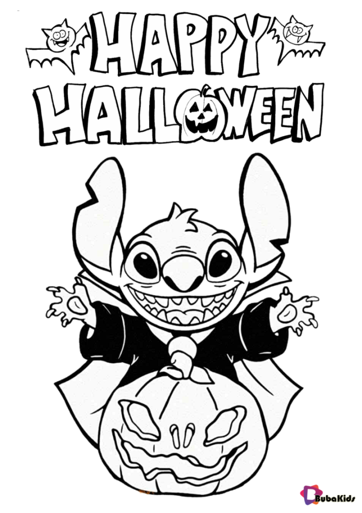 Disney Stitch happy halloween coloring pages  BubaKids