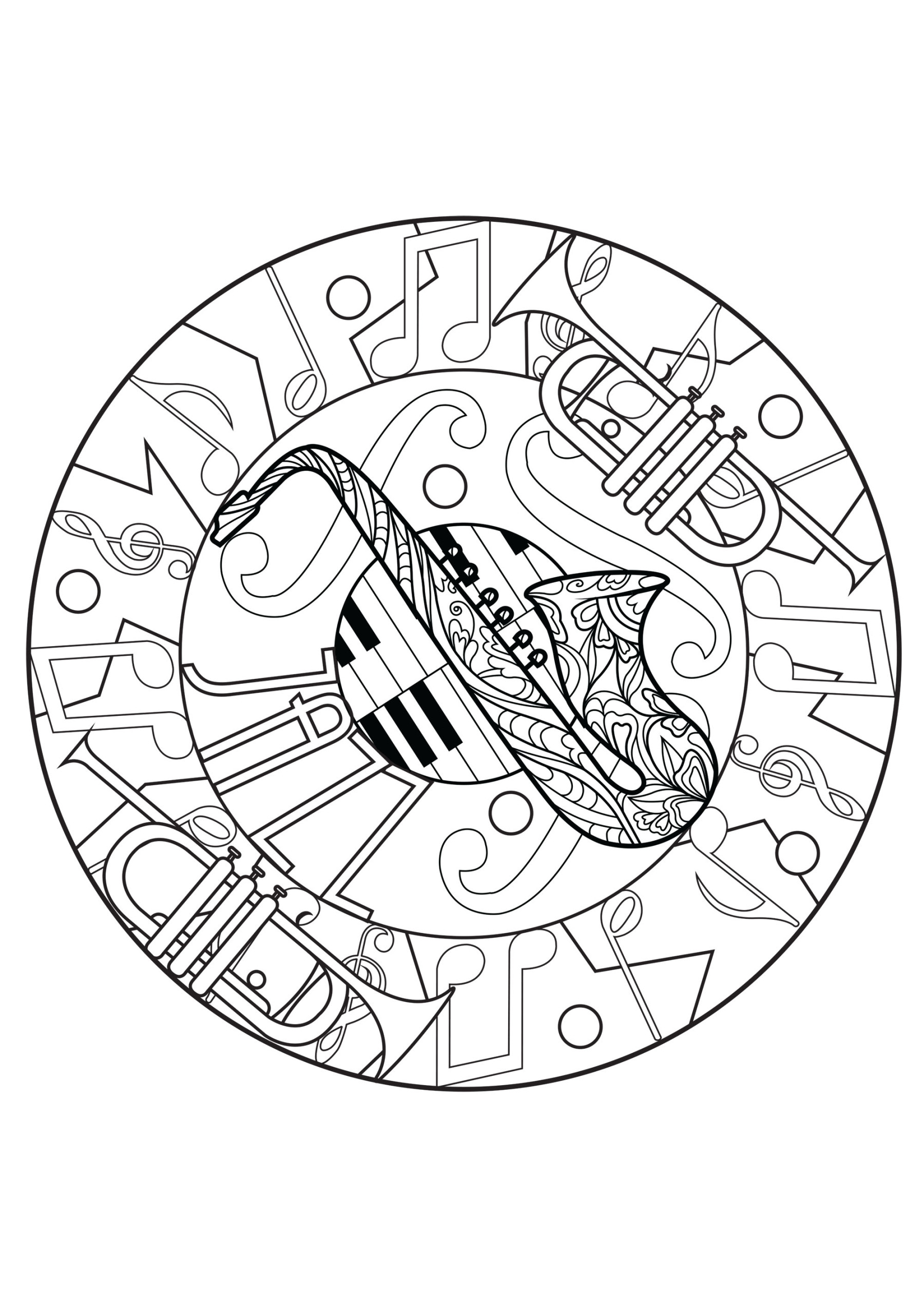 Harmonisches Mandala zum Thema Jazz - Mandalas - Malbuch Fur