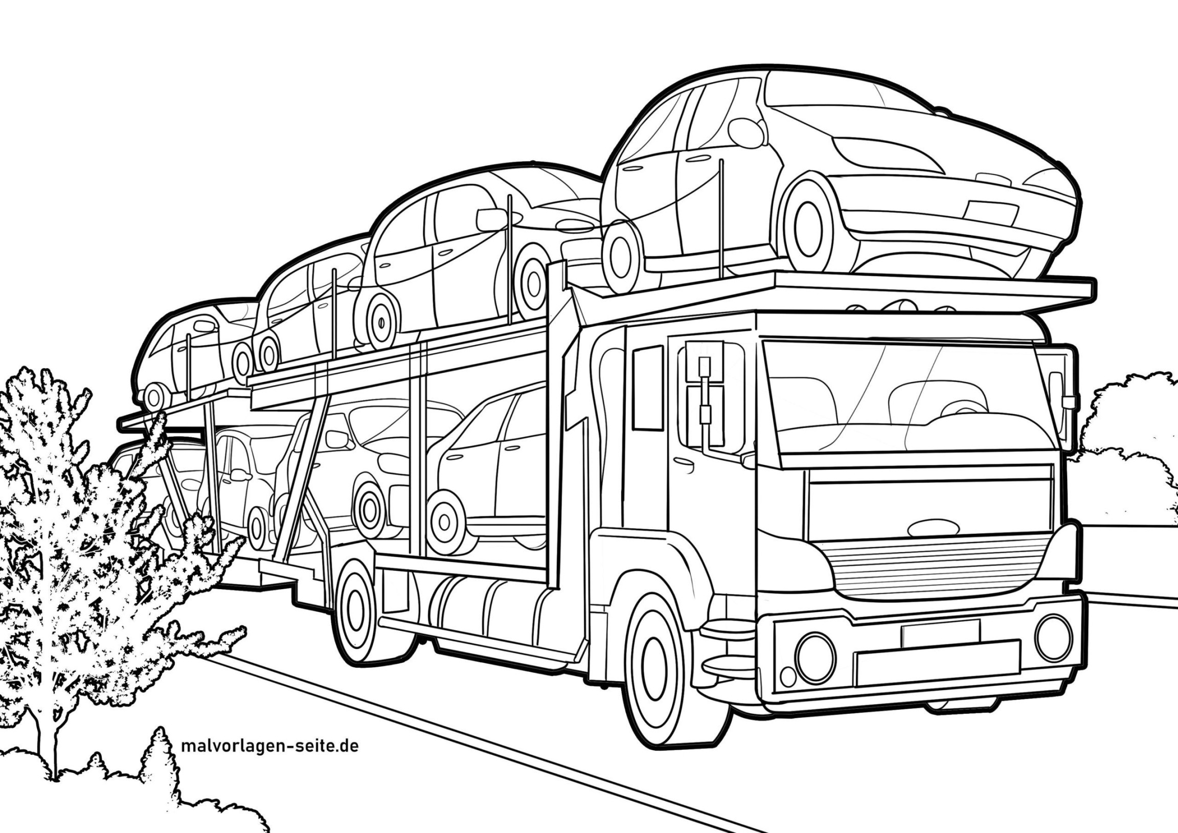 Malvorlage Autotransporter - LKW  Ausmalbild kostenlos herunterladen