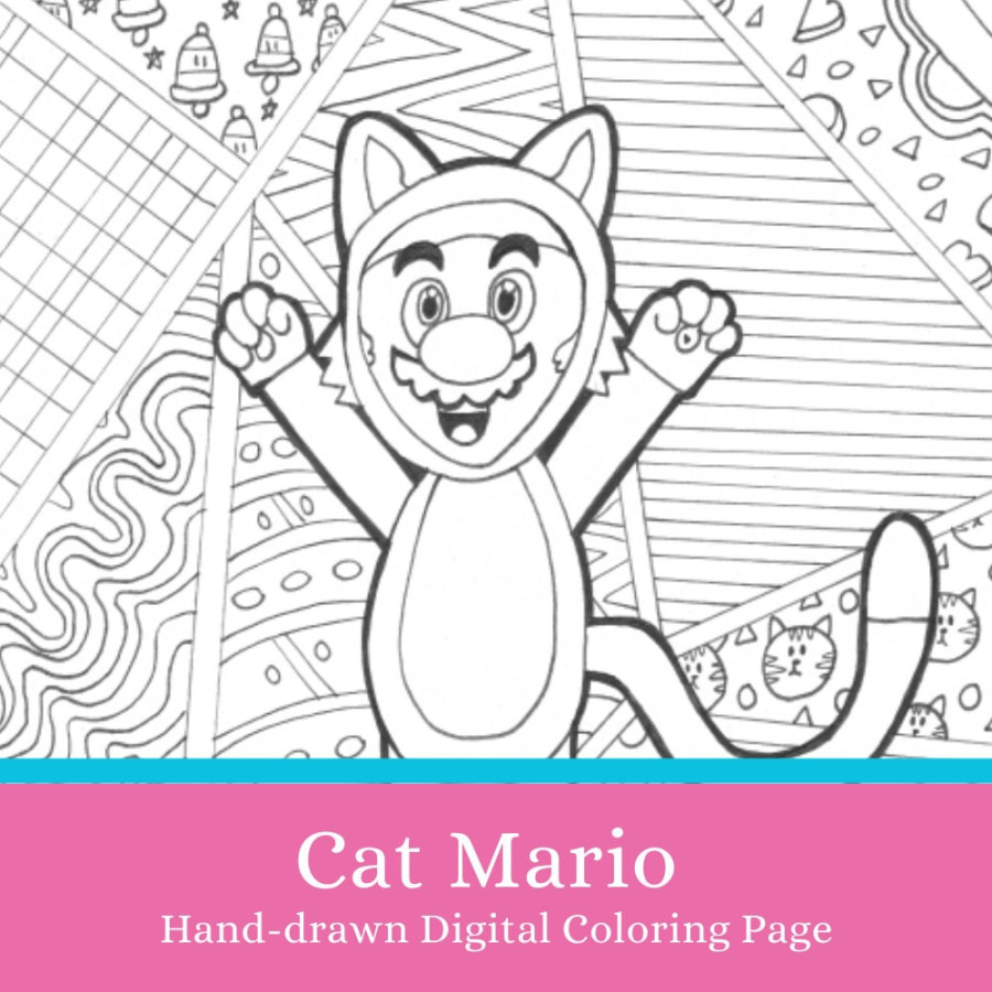 Katze Mario Ausmalbild Digital Download Super Mario - Etsy