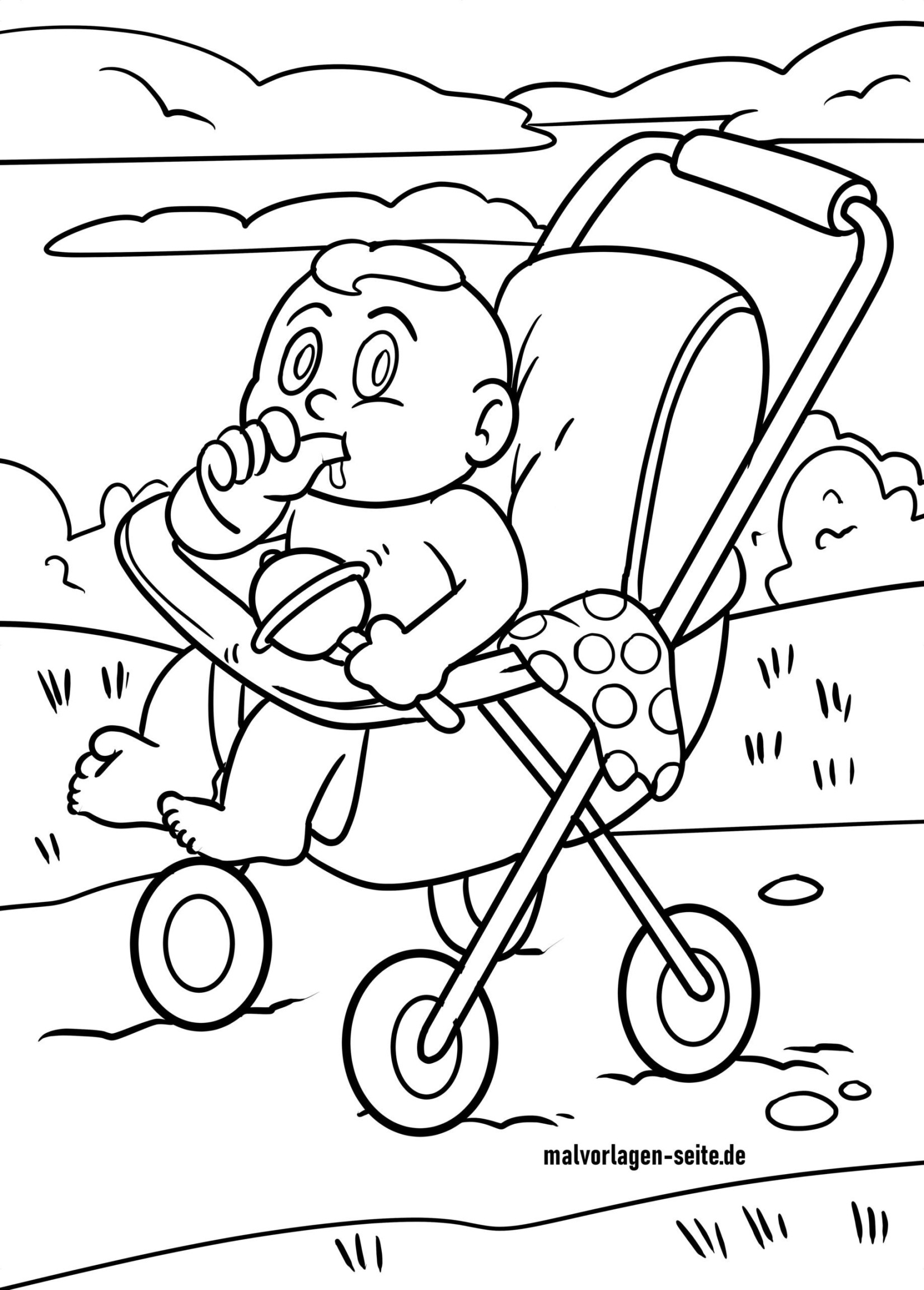 Malvorlage Kinderwagen - Baby  Ausmalbild kostenlos herunterladen