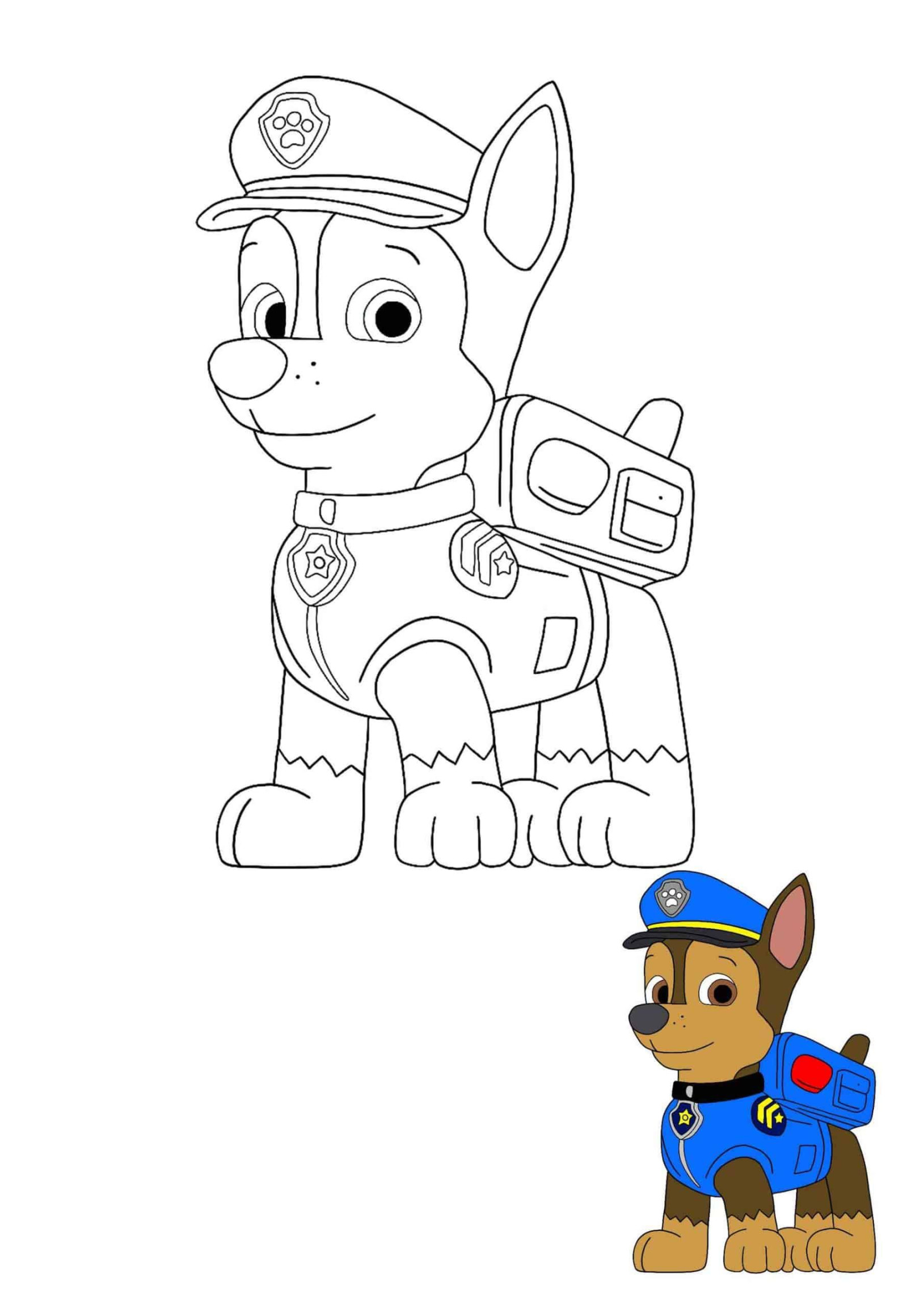 Paw Patrol Chase Coloring Pages -  Free Printable Coloring Sheets